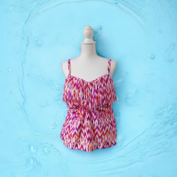 COLLECTIONS BY CATALINA SWIMSUIT TOP 2X (18W-20W) WITH FRINGE ORCHID BURST VGC - Picture 1 of 9